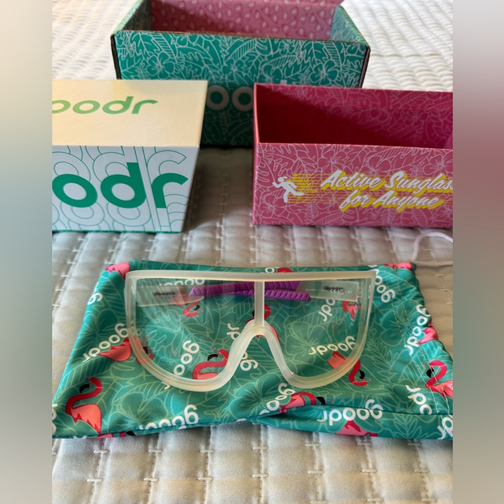 Goodr glasses. Crystal clear chaos. NWT and bag and boxes!